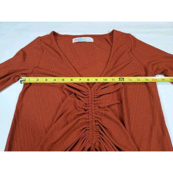 Free People Women Top XS Ruched Gathered Front Long sleeve Cropped Rust Ruched - Picture 8 of 10